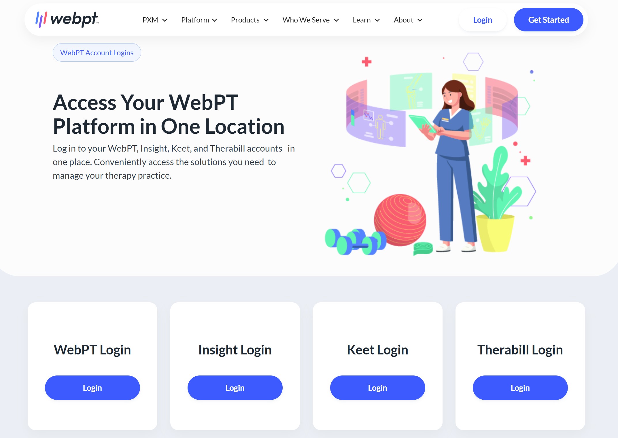 WebPT login page